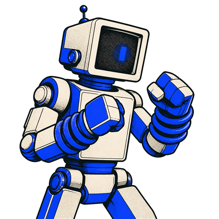 Blue robot agent, guard up
