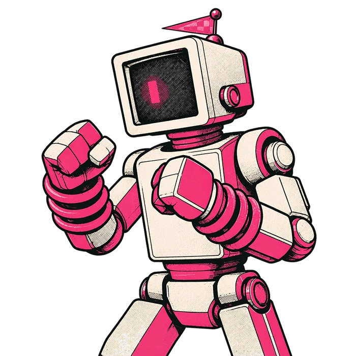 Pink robot agent, guard up